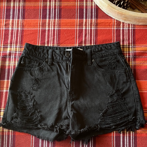 KanCan Black Distressed Jean Shorts - Picture 1 of 4